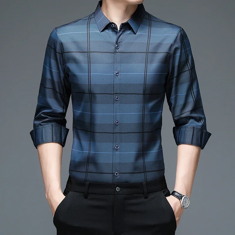 New Men's Casual Printed Long Sleeved Lapel Shirt for Spring and Autumn Fashion Comfortable Wrinkle Free Top Without Ironing - Image 5