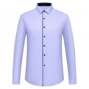 Men's Classic Contrast Stitching Front Placket Dress Shirts Semi-Formal Long Sleeve Regular-fit Social Business Office Shirt