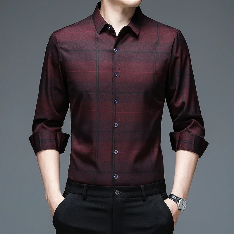 New Men's Casual Printed Long Sleeved Lapel Shirt for Spring and Autumn Fashion Comfortable Wrinkle Free Top Without Ironing - Image 2